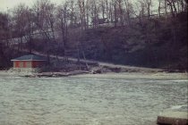 Winter view of beach house and roads